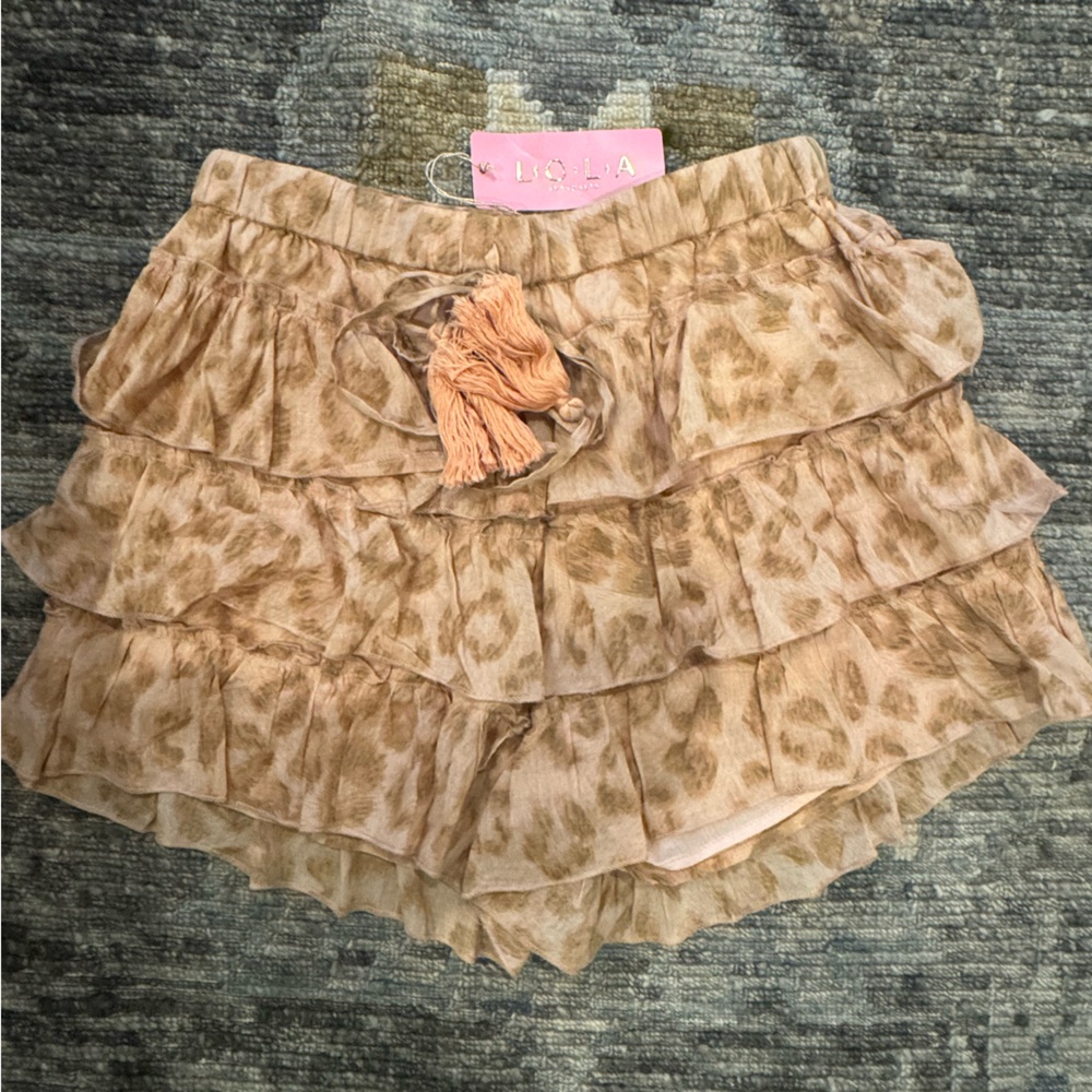 Lola Australia Tan and Brown Bubble Mini Skort with Ruffled Tiers XS
